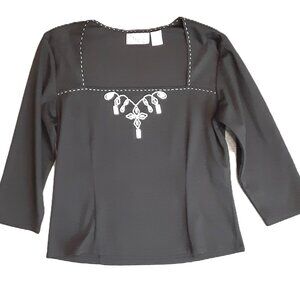 Fleur by David Rodriguez Woman's Top Size 14. Hand Wash. Black. 3/4 Sleeve.